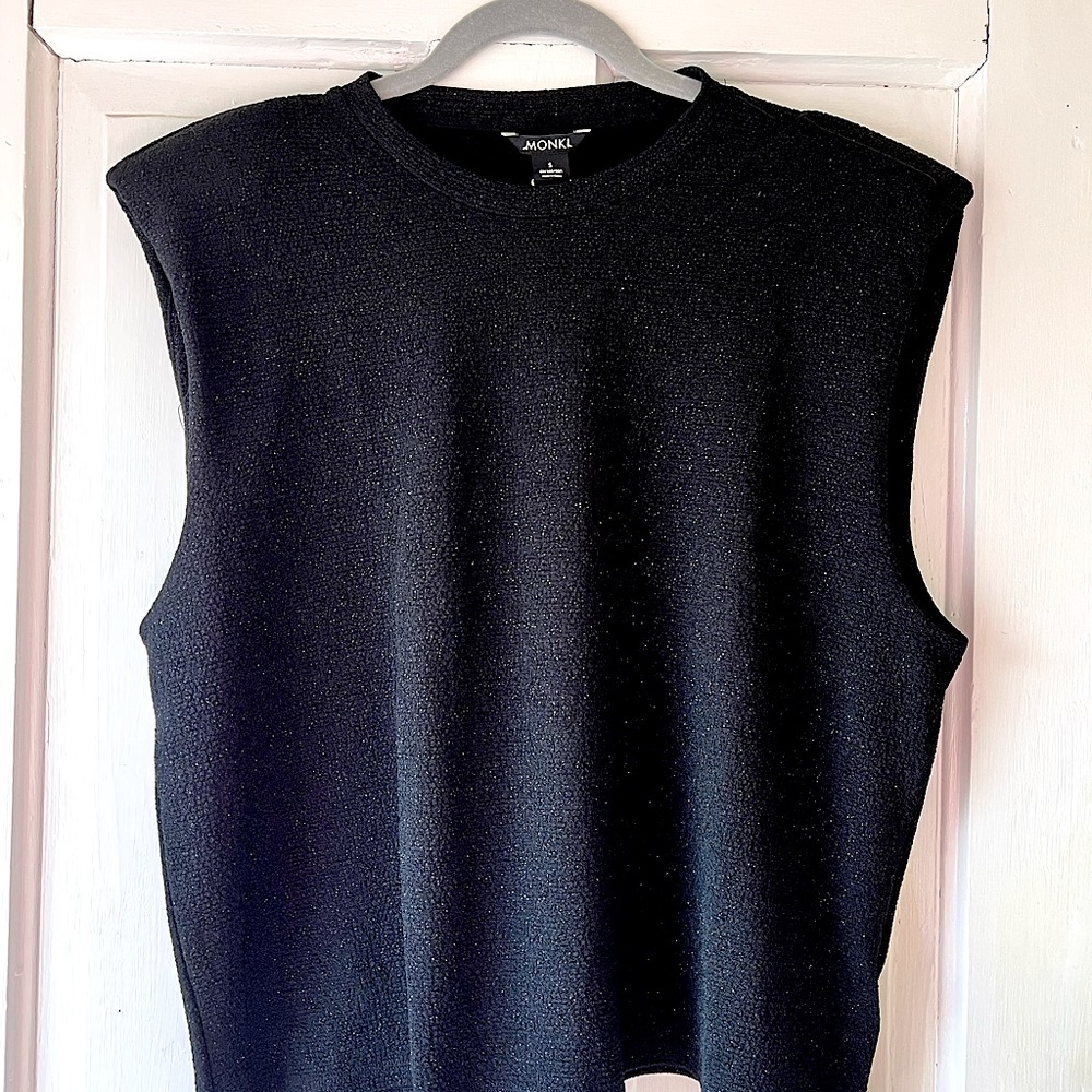 Monki shoulder pad tank top in sparkle black (new with tags)